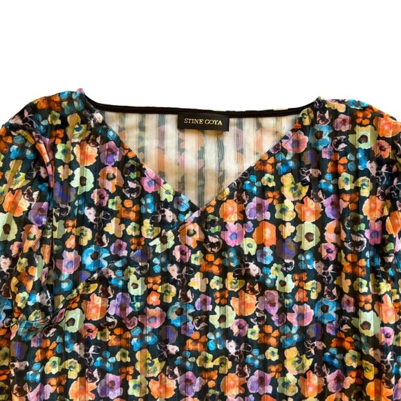Stine Goya Floral Velvet Wrap Front Ruched Long Sleeve Line Top Multicolor Small - Picture 6 of 10